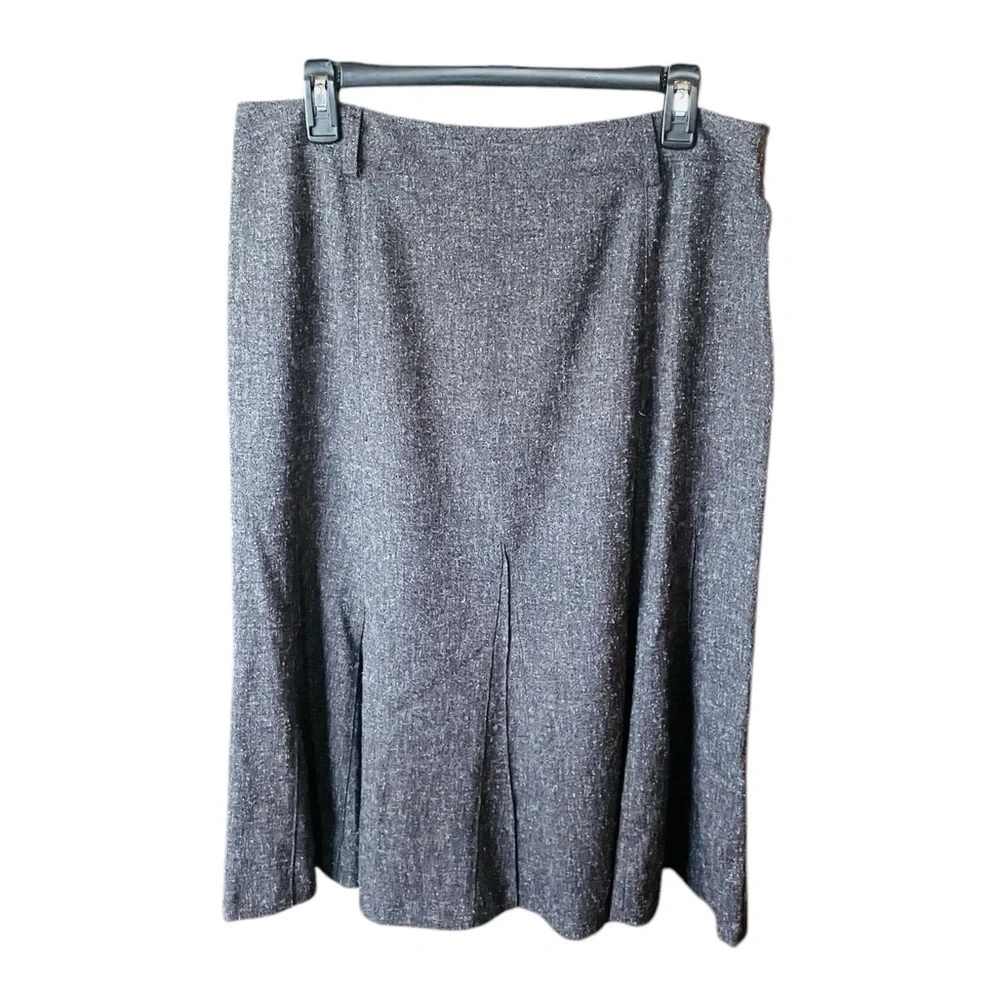 East 5th women’s fit & flare midi tweed zip skirt belt loops 14 charcoal gray